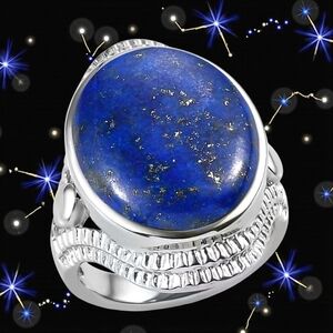 Lapis Lazuli 16.80 ctw Filigree Ring in Platinum Finished Stainless Steel